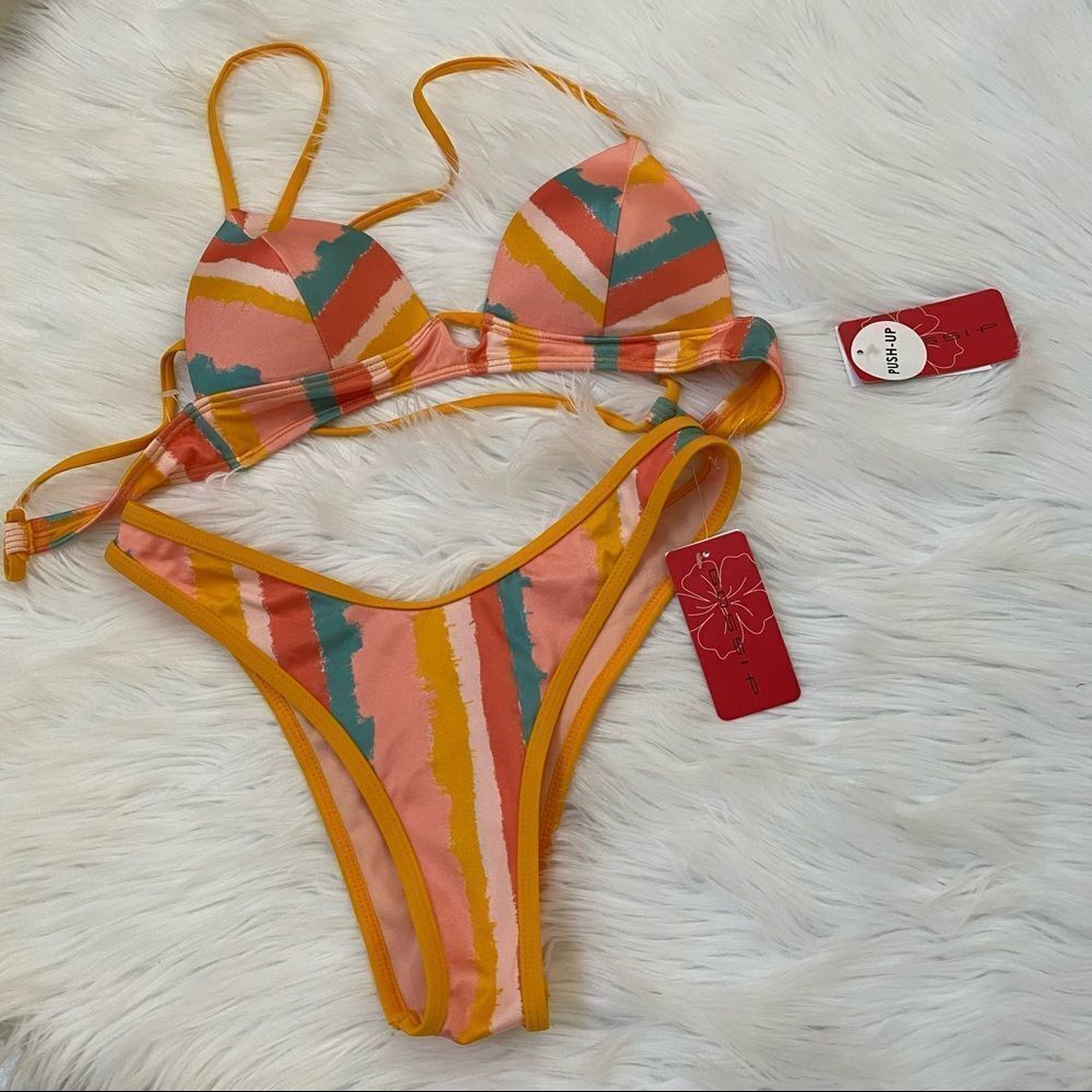 NEW Gossip multicolored striped bikini set swim S